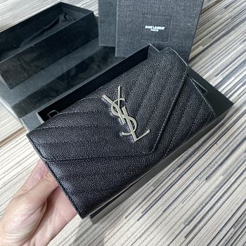 YSL MONOGRAM LONG WALLET BLACK & SILVER-TONE METAL 437469 SIZE 19 CM