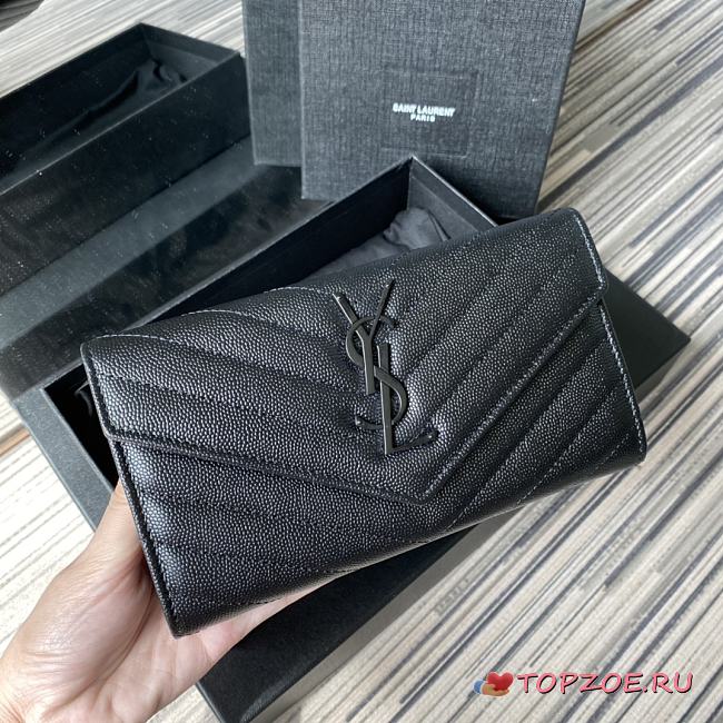 YSL MONOGRAM LONG WALLET BLACK & BLACK METAL 437469 SIZE 19 CM - 1