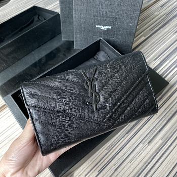 YSL MONOGRAM LONG WALLET BLACK & BLACK METAL 437469 SIZE 19 CM