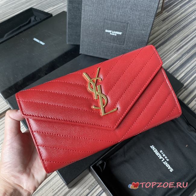 YSL MONOGRAM LONG WALLET RED & GOLD-TONE METAL 437469 SIZE 19 CM - 1