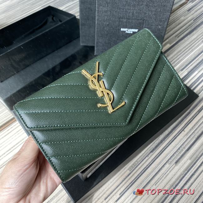YSL MONOGRAM LONG WALLET GREEN & GOLD-TONE METAL 437469 SIZE 19 CM - 1