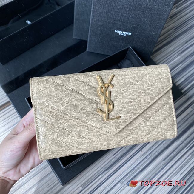 YSL MONOGRAM LONG WALLET CREAM & GOLD-TONE METAL 437469 SIZE 19 CM - 1