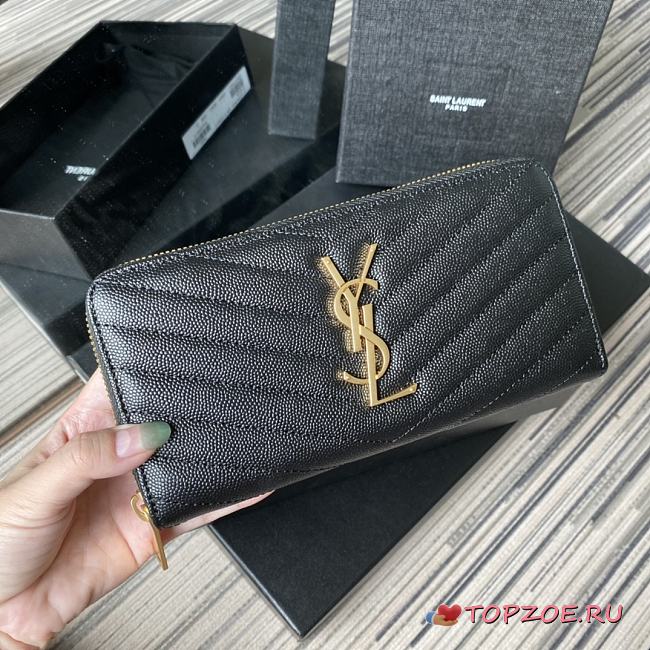 YSL MONOGRAM ZIP AROUND WALLET BLACK & GOLD-TONE METAL 358094 SIZE 19 CM - 1