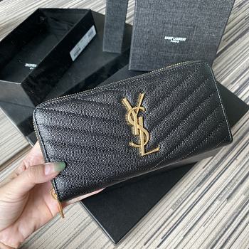 YSL MONOGRAM ZIP AROUND WALLET BLACK & GOLD-TONE METAL 358094 SIZE 19 CM