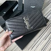 YSL MONOGRAM ZIP AROUND WALLET BLACK & SILVER-TONE METAL 358094 SIZE 19 CM - 1