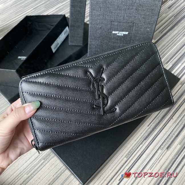 YSL MONOGRAM ZIP AROUND WALLET BLACK & BLACK METAL 358094 SIZE 19 CM - 1
