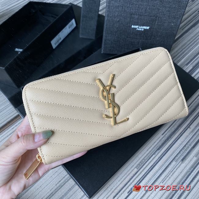 YSL MONOGRAM ZIP AROUND WALLET CREAM & GOLD-TONE METAL 358094 SIZE 19 CM - 1