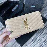 YSL MONOGRAM ZIP AROUND WALLET CREAM & GOLD-TONE METAL 358094 SIZE 19 CM - 1