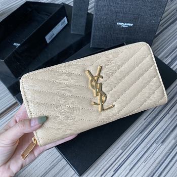 YSL MONOGRAM ZIP AROUND WALLET CREAM & GOLD-TONE METAL 358094 SIZE 19 CM