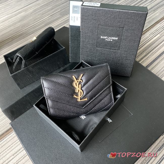 YSL MONOGRAM SMALL WALLET BLACK & GOLD-TONE METAL 414404 SIZE 13.5 CM - 1