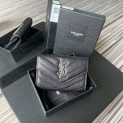 YSL MONOGRAM SMALL WALLET BLACK & SILVER-TONE METAL 414404 SIZE 13.5 CM - 1