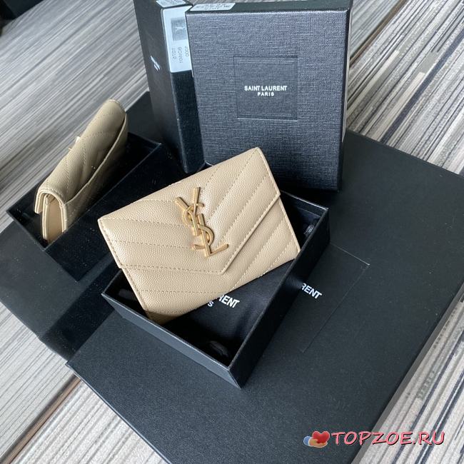 YSL MONOGRAM SMALL WALLET CREAM & GOLD-TONE METAL 414404 SIZE 13.5 CM - 1