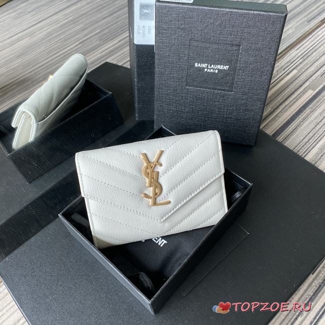 YSL MONOGRAM SMALL WALLET WHITE & GOLD-TONE METAL 414404 SIZE 13.5 CM - 1