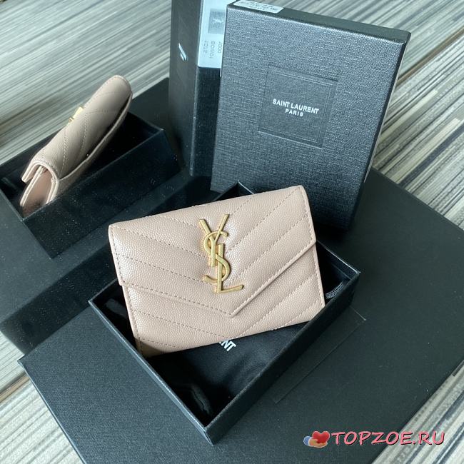 YSL MONOGRAM SMALL WALLET PEACH & GOLD-TONE METAL 414404 SIZE 13.5 CM - 1