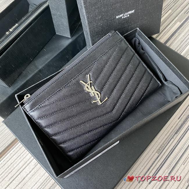 YSL MONOGRAM BILL POUCH SILVER METAL 636312 SIZE 20 CM - 1