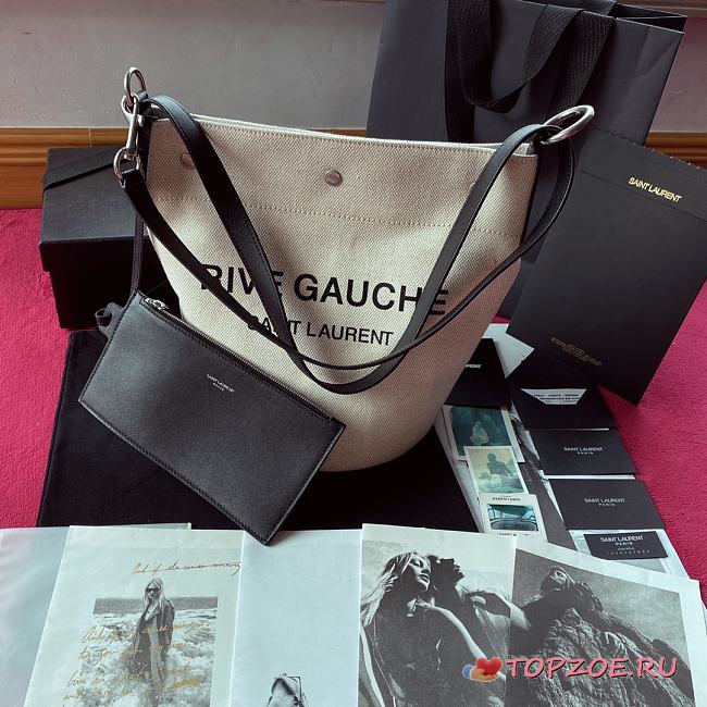 YSL RIVE GAUCHE BUCKET BAG BLACK LEATHER TRIM 669299 SIZE 20 CM - 1