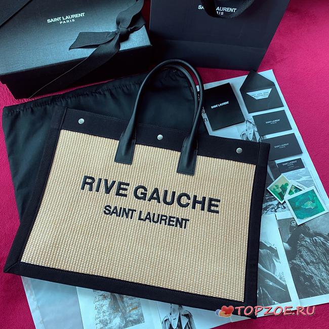 YSL RIVE GAUCHE LARGE TOTE BAG BEIGE/BLACK 509415 SIZE 48 CM - 1