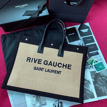 YSL RIVE GAUCHE LARGE TOTE BAG BEIGE/BLACK 509415 SIZE 48 CM