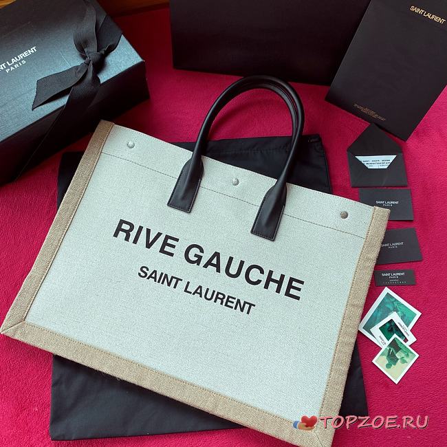 YSL RIVE GAUCHE LARGE TOTE BAG WHITE/GRAY 509415 SIZE 48 CM - 1