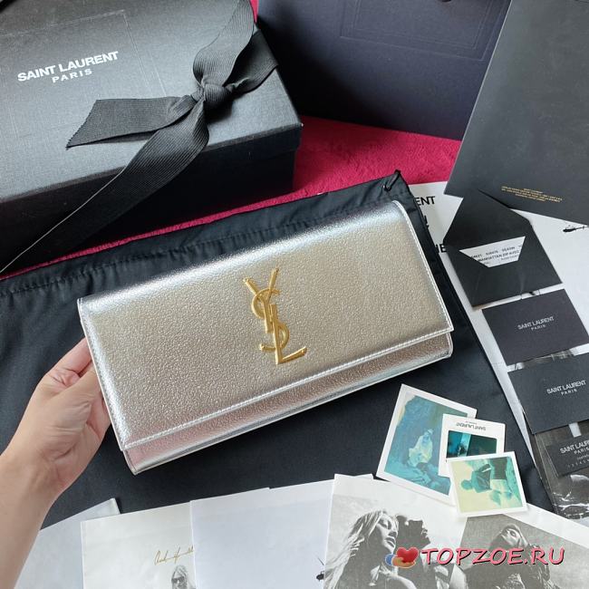 YSL KATE CLUTCH SMOOTH LEATHER SILVER 326079 SIZE 27 x 12.5 x 5 CM - 1