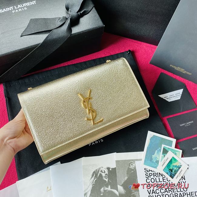 YSL KATE SMALL CLUTCH BAG SMOOTH LEATHER GOLD 326076 SIZE 24 CM - 1