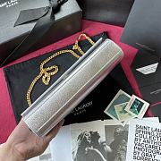 YSL KATE SMALL CLUTCH BAG SMOOTH LEATHER SILVER 326076 SIZE 24 CM - 5