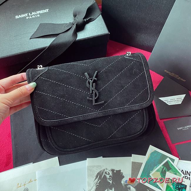 YSL NIKI BABY IN FROSTED LEATHER BLACK 533037 SIZE 22 CM  - 1