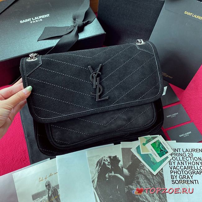 YSL NIKI MEDIUM IN FROSTED LEATHER BLACK 498894 SIZE 28 CM - 1
