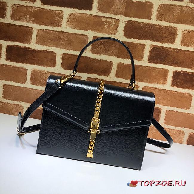 GUCCI SYLVIE 1969 SMALL TOP HANDLE BAG BLACK 602781 SIZE 26 CM - 1