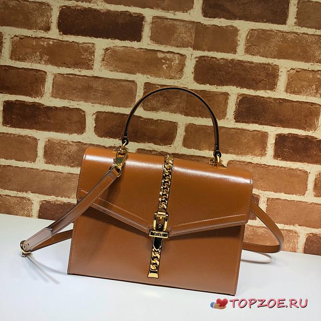 GUCCI SYLVIE 1969 SMALL TOP HANDLE BAG BROWN 602781 SIZE 26 CM - 1