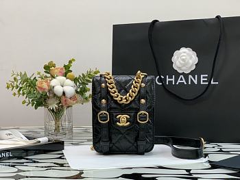 CHANEL MINI MESSENGER FLAP BAG BLACK AS2695 17 CM
