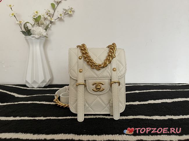 CHANEL MINI MESSENGER FLAP BAG WHITE AS2695 17 CM - 1