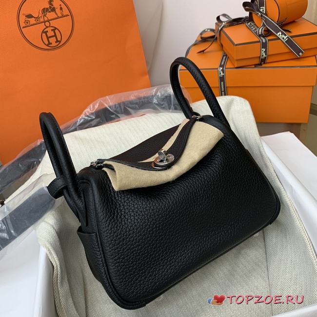 HERMES MINI LINDY CALFSKIN BLACK H082607 19CM - 1