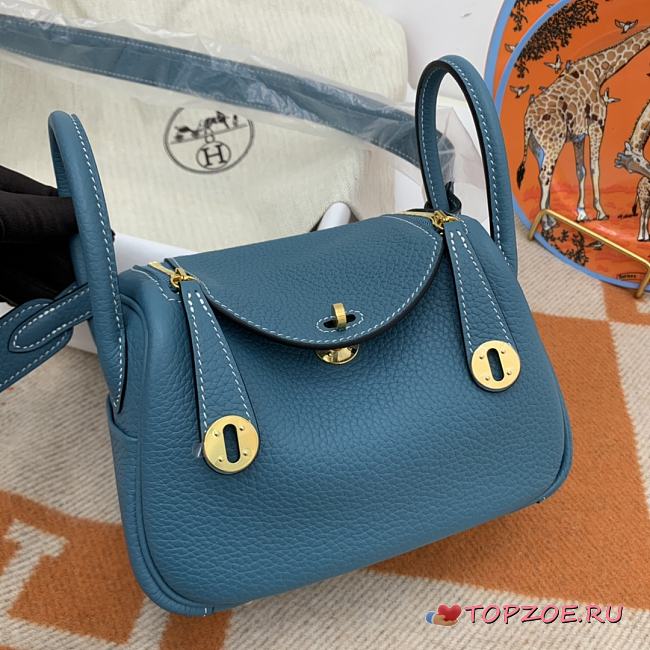 HERMES MINI LINDY CALFSKIN BLUE H082607 19CM - 1