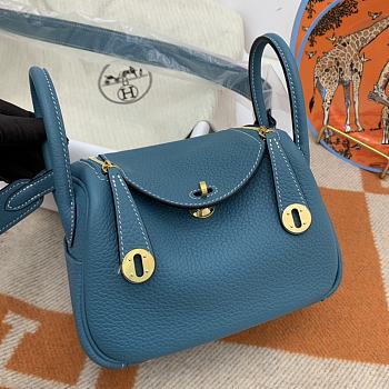 HERMES MINI LINDY CALFSKIN BLUE H082607 19CM