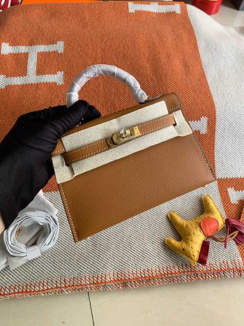 HERMES MINI KELLY EPSOM GOLD HARDWARE BROWN 19 CM