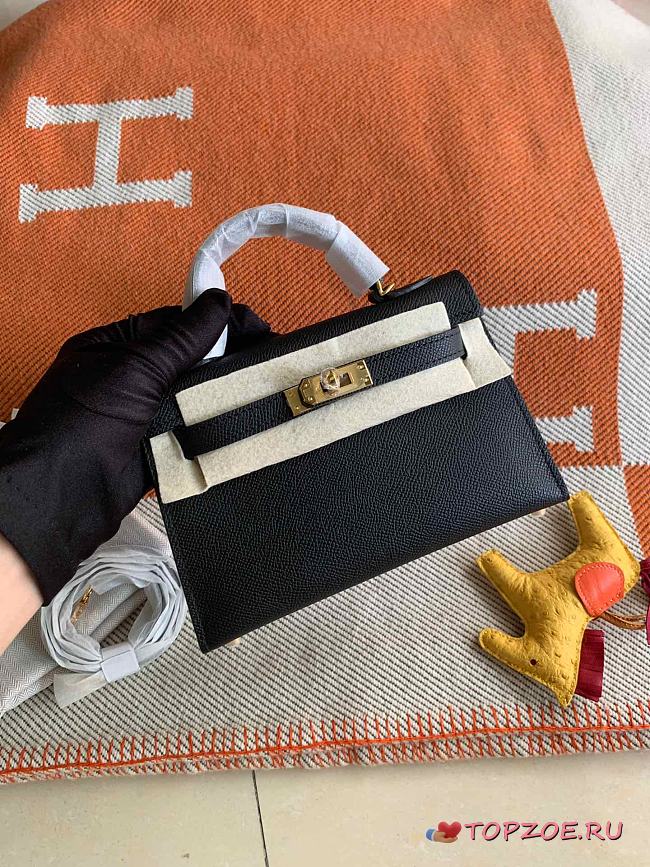 HERMES MINI KELLY EPSOM GOLD HARDWARE BLACK 19 CM - 1