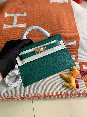 HERMES MINI KELLY EPSOM GOLD HARDWARE TEAL 19 CM