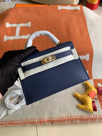 HERMES MINI KELLY EPSOM GOLD HARDWARE NAVY 19 CM