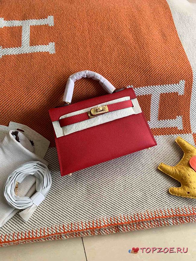 HERMES MINI KELLY EPSOM GOLD HARDWARE RED 19 CM - 1
