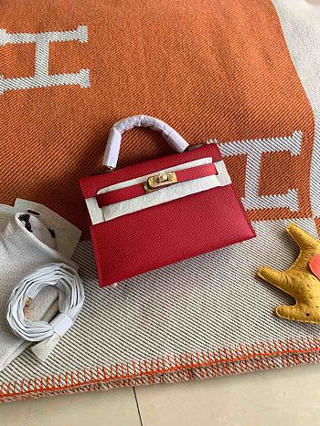HERMES MINI KELLY EPSOM GOLD HARDWARE RED 19 CM
