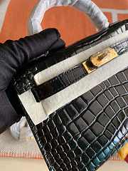 HERMES MINI KELLY CROCODILE GOLD HARDWARE BLACK 19 CM - 4