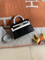 HERMES MINI KELLY CROCODILE GOLD HARDWARE BLACK 19 CM - 2
