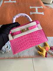 HERMES MINI KELLY CROCODILE GOLD HARDWARE NEON PINK 19 CM - 1