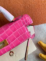 HERMES MINI KELLY CROCODILE GOLD HARDWARE NEON PINK 19 CM - 2