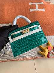 HERMES MINI KELLY CROCODILE GOLD HARDWARE TEAL 19 CM - 1