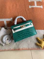 HERMES MINI KELLY CROCODILE GOLD HARDWARE TEAL 19 CM - 2