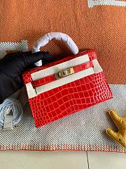HERMES MINI KELLY CROCODILE GOLD HARDWARE RED 19 CM - 1