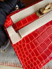 HERMES MINI KELLY CROCODILE GOLD HARDWARE RED 19 CM - 5