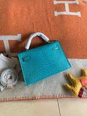 HERMES MINI KELLY CROCODILE GOLD HARDWARE BLUE 19 CM - 2